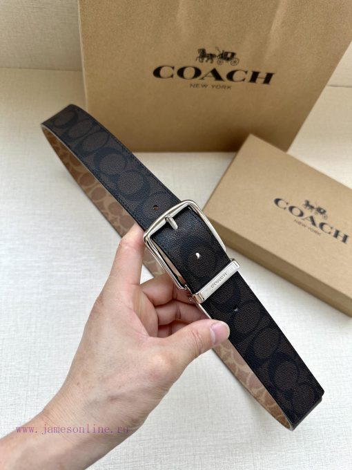 The 3.7cm wide COACH double-sided waist belt is made of one side of black/khaki fabric and c xbof6n9u - Image 2