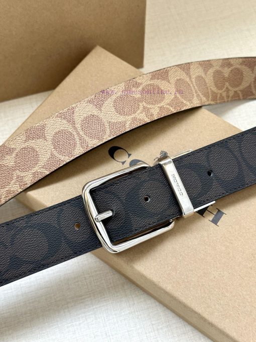 The 3.7cm wide COACH double-sided waist belt is made of one side of black/khaki fabric and c xbof6n9u - Image 3