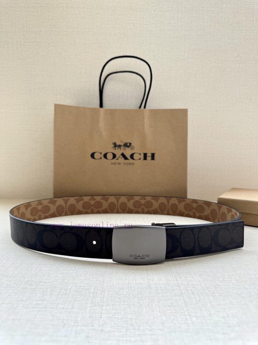 The 3.7cm wide COACH double-sided waist belt is made of one side of black/khaki fabric and c 5oe7faxf - Image 4