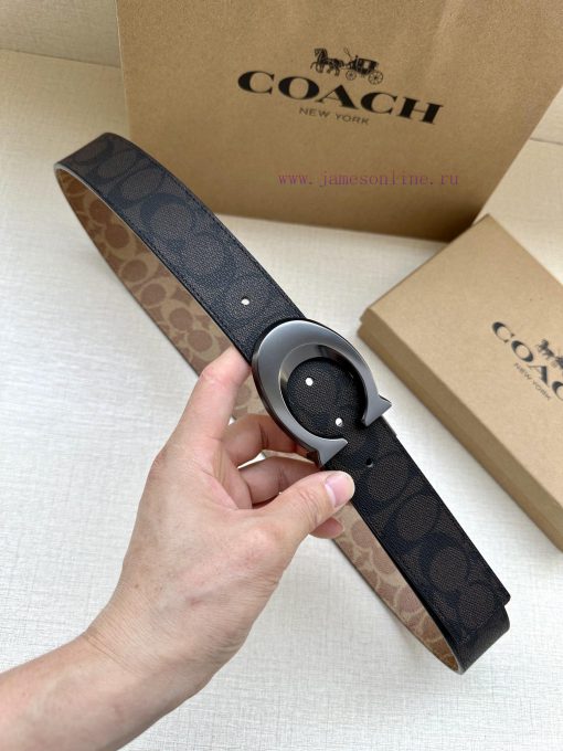 The 3.7cm wide COACH double-sided waist belt is made of one side of black/khaki fabric and c 26fnwo5f - Image 2