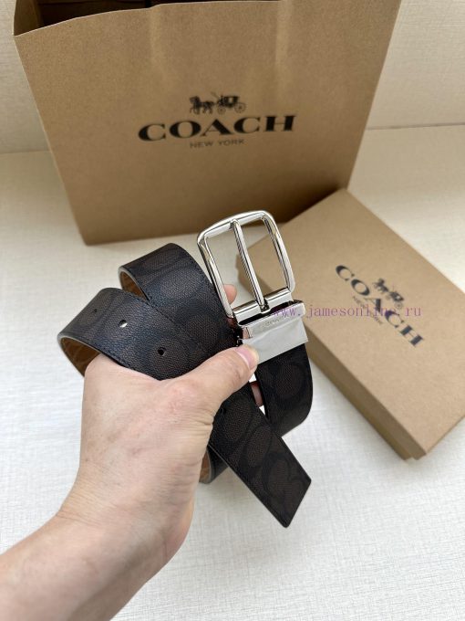 The 3.7cm wide COACH double-sided waist belt is made of one side of black/khaki fabric and c xbof6n9u - Image 5