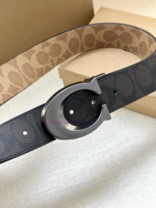 The 3.7cm wide COACH double-sided waist belt is made of one side of black/khaki fabric and c 26fnwo5f - Image 5