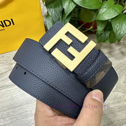 FENDI style, width 4.0CM, double ring front and back waist belt with FF nail buckle, dark bl o9ulzdze - Image 2