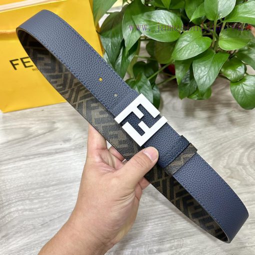 FENDI style, width 4.0CM, double ring front and back waist belt with FF nail buckle, dark bl zu72q84f - Image 4