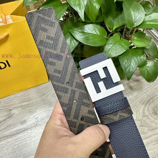 FENDI style, width 4.0CM, double ring front and back waist belt with FF nail buckle, dark bl zu72q84f - Image 5