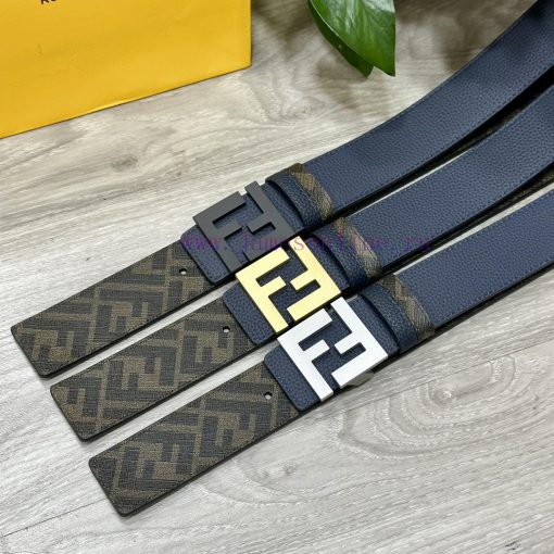 FENDI style, width 4.0CM, double ring front and back waist belt with FF nail buckle, dark bl o9ulzdze - Image 7
