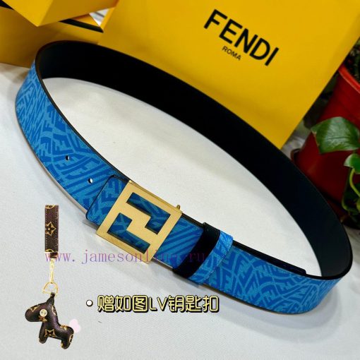 FENDL original custom sky blue FF Vertigo pattern leather with FF nail steel buckle, 40MM wi n2462csp - Image 4