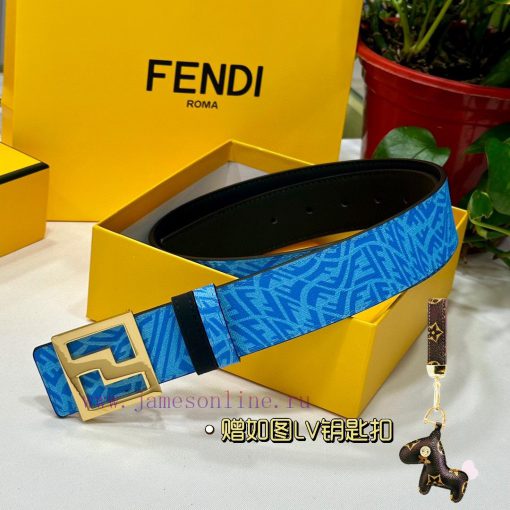FENDL original custom sky blue FF Vertigo pattern leather with FF nail steel buckle, 40MM wi n2462csp - Image 5