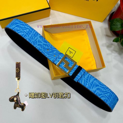 FENDL original custom sky blue FF Vertigo pattern leather with FF nail steel buckle, 40MM wi n2462csp - Image 7