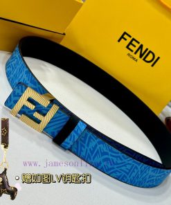FENDL original custom sky blue FF Vertigo pattern leather with FF nail steel buckle, 40MM wi 056sznyd