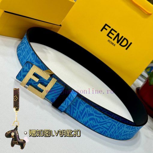 FENDL original custom sky blue FF Vertigo pattern leather with FF nail steel buckle, 40MM wi 056sznyd - Image 2