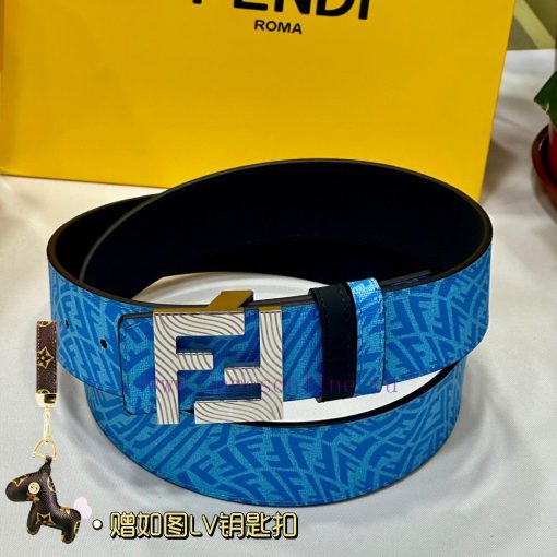 FENDL original custom sky blue FF Vertigo pattern leather with FF nail steel buckle, 40MM wi gceyi499 - Image 3