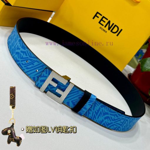 FENDL original custom sky blue FF Vertigo pattern leather with FF nail steel buckle, 40MM wi gceyi499 - Image 4