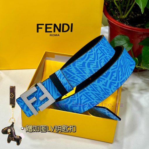 FENDL original custom sky blue FF Vertigo pattern leather with FF nail steel buckle, 40MM wi gceyi499 - Image 5