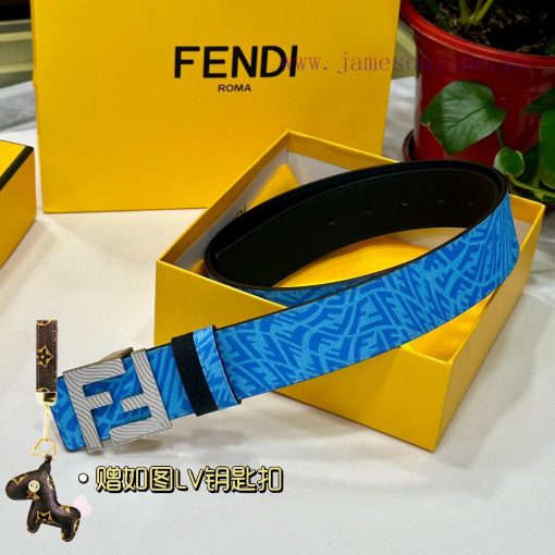 FENDL original custom sky blue FF Vertigo pattern leather with FF nail steel buckle, 40MM wi gceyi499 - Image 6