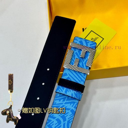 FENDL original custom sky blue FF Vertigo pattern leather with FF nail steel buckle, 40MM wi gceyi499 - Image 8