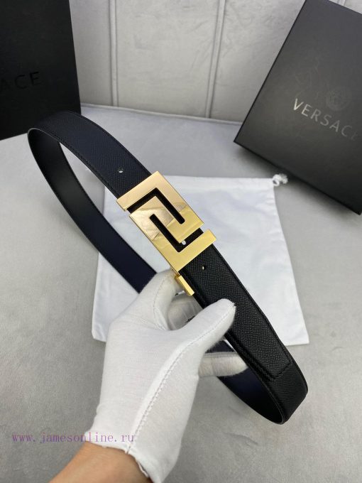 Width 3.5cm Versace This soft palm patterned leather belt features a geometric Greek loop bu q9aslz5o