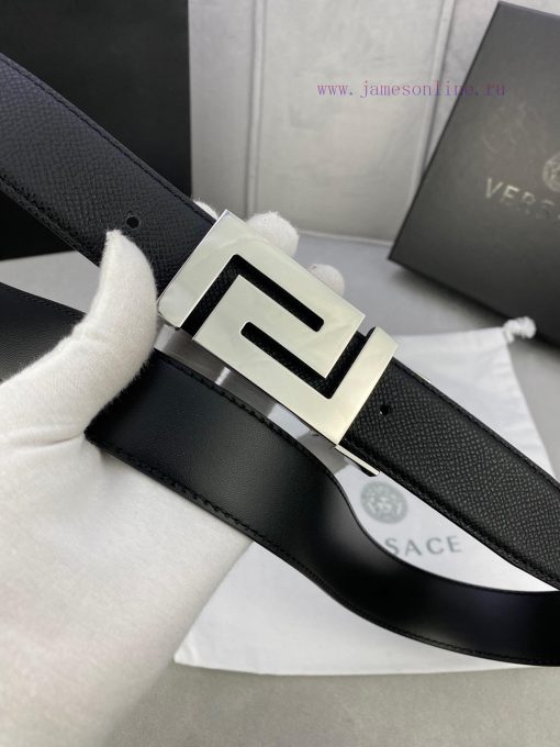 Width 3.5cm Versace This soft palm patterned leather belt features a geometric Greek loop bu e2992k5j - Image 3