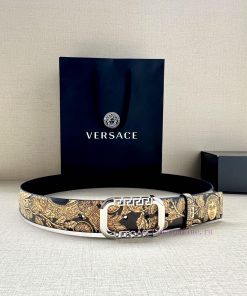 Width 3.8cm VERSACE This printed waistband is made of calf leather and features a gold buckl 2g0zs3cx