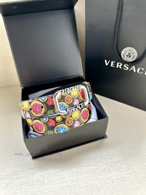 Width 3.8cm VERSACE This printed waistband is made of calf leather and features a gold buckl 7hj28vzu - Image 6