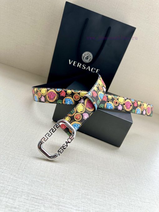 Width 3.8cm VERSACE This printed waistband is made of calf leather and features a gold buckl 7hj28vzu - Image 8