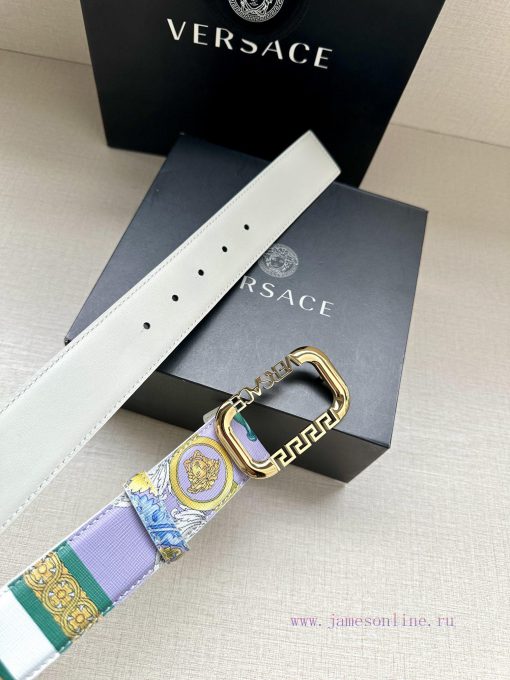 Width 3.8cm VERSACE This printed waistband is made of calf leather and features a gold buckl fitlvtkc - Image 7