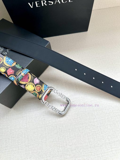 Width 3.8cm VERSACE This printed waistband is made of calf leather and features a gold buckl 7hj28vzu - Image 9