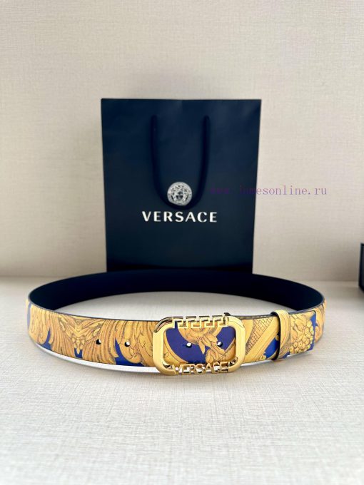 Width 3.8cm VERSACE This printed waistband is made of calf leather and features a gold buckl e1g3xb52 - Image 2