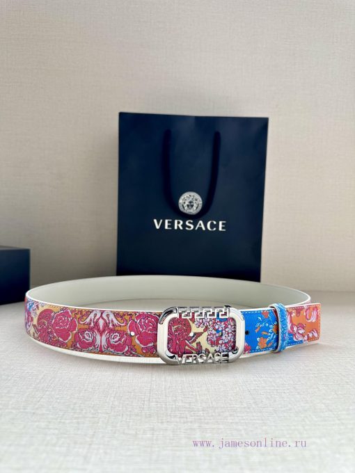 Width 3.8cm VERSACE This printed waistband is made of calf leather and features a gold buckl kdcoydld - Image 2