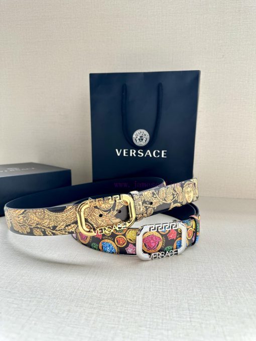 Width 3.8cm VERSACE This printed waistband is made of calf leather and features a gold buckl 7hj28vzu - Image 10