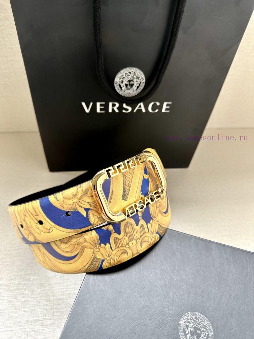 Width 3.8cm VERSACE This printed waistband is made of calf leather and features a gold buckl e1g3xb52 - Image 3