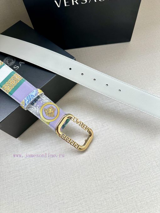 Width 3.8cm VERSACE This printed waistband is made of calf leather and features a gold buckl fitlvtkc - Image 9