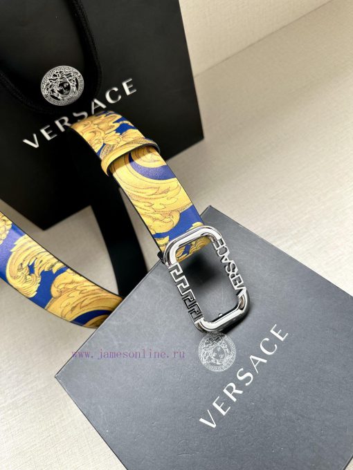 Width 3.8cm VERSACE This printed waistband is made of calf leather and features a gold buckl e1g3xb52 - Image 7