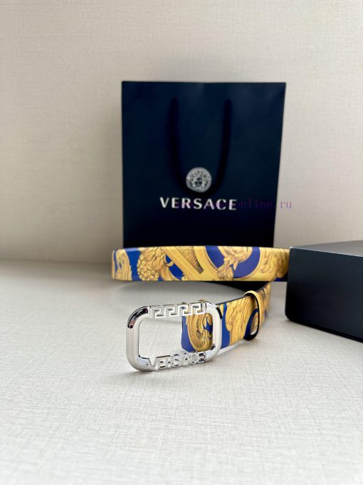 Width 3.8cm VERSACE This printed waistband is made of calf leather and features a gold buckl e1g3xb52 - Image 8