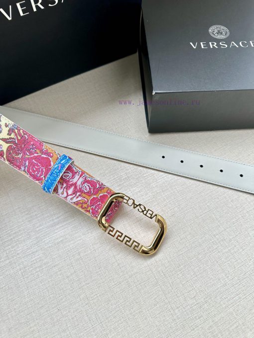Width 3.8cm VERSACE This printed waistband is made of calf leather and features a gold buckl kdcoydld - Image 8