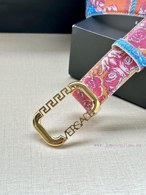 Width 3.8cm VERSACE This printed waistband is made of calf leather and features a gold buckl kdcoydld - Image 9