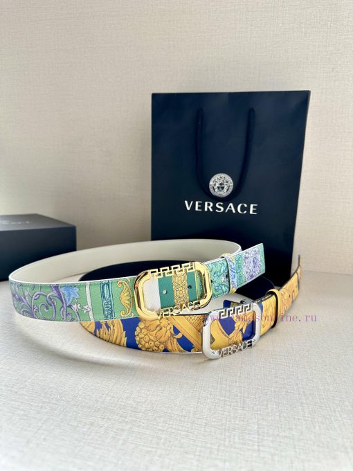 Width 3.8cm VERSACE This printed waistband is made of calf leather and features a gold buckl e1g3xb52 - Image 10