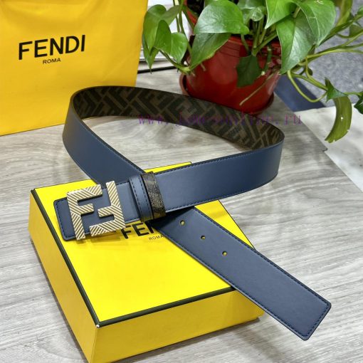 FENDI style with width of 4.0CM, double ring front and back waist belt, FF nail buckle, blue 2ewak0ex - Image 2