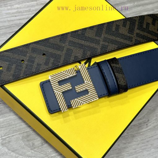 FENDI style with width of 4.0CM, double ring front and back waist belt, FF nail buckle, blue 2ewak0ex - Image 3