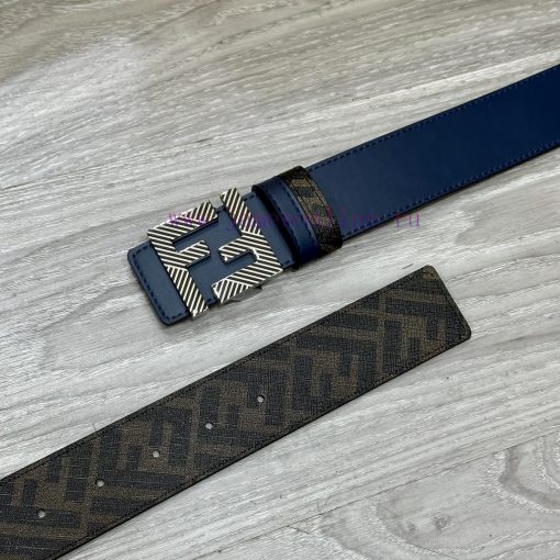 FENDI style with width of 4.0CM, double ring front and back waist belt, FF nail buckle, blue os6ylm5p - Image 4