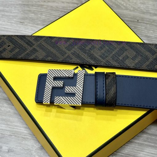 FENDI style with width of 4.0CM, double ring front and back waist belt, FF nail buckle, blue i29jo7rl - Image 3