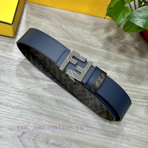 FENDI style with width of 4.0CM, double ring front and back waist belt, FF nail buckle, blue os6ylm5p - Image 5