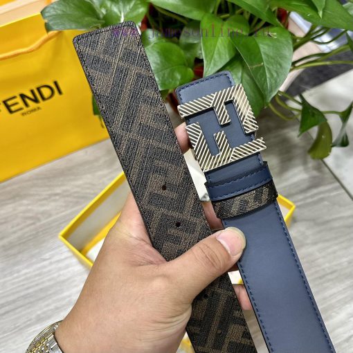 FENDI style with width of 4.0CM, double ring front and back waist belt, FF nail buckle, blue os6ylm5p - Image 8