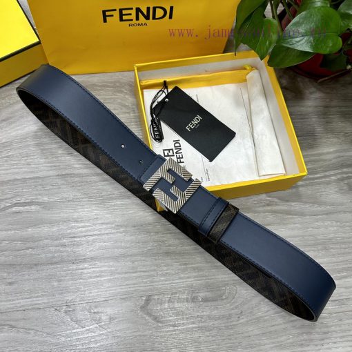 FENDI style with width of 4.0CM, double ring front and back waist belt, FF nail buckle, blue i29jo7rl - Image 7