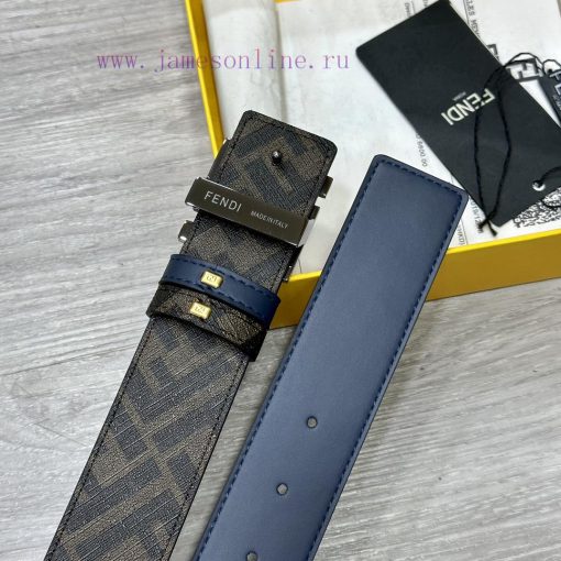 FENDI style with width of 4.0CM, double ring front and back waist belt, FF nail buckle, blue os6ylm5p - Image 9