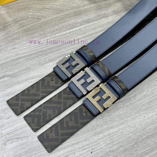 FENDI style with width of 4.0CM, double ring front and back waist belt, FF nail buckle, blue os6ylm5p - Image 10