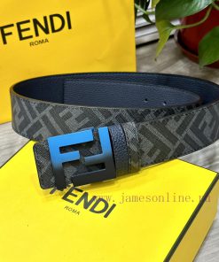 FENDI style, width 4.0CM, double ring front and back waist belt with FF nail buckle, dark bl 1imt8uwo