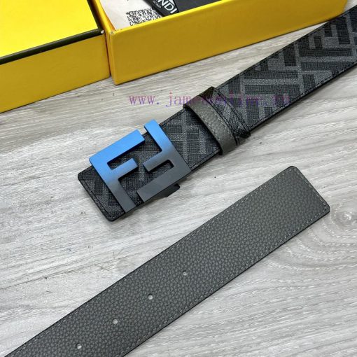 FENDI style, width 4.0CM, double ring front and back waist belt with FF nail buckle, dark bl 6zqg64uo - Image 4
