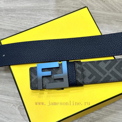 FENDI style, width 4.0CM, double ring front and back waist belt with FF nail buckle, dark bl 1imt8uwo - Image 3