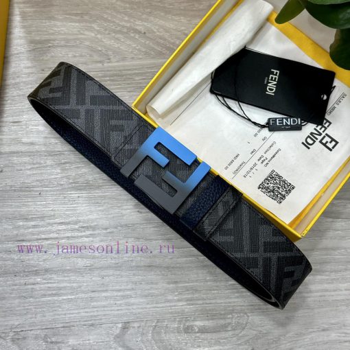 FENDI style, width 4.0CM, double ring front and back waist belt with FF nail buckle, dark bl 1imt8uwo - Image 5